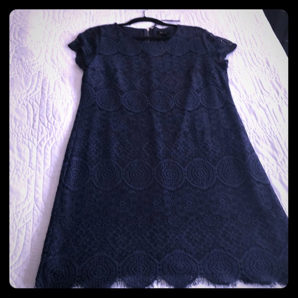 Navy blue lace dress with scalloped edge. Size 12. - Picture 1 of 4